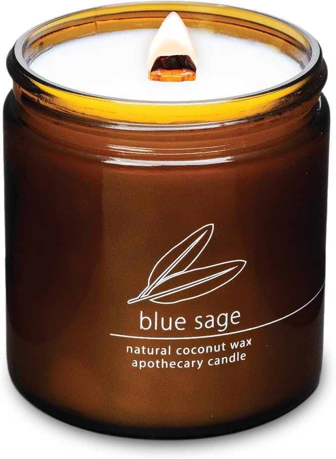 Hemlock Park Blue Sage Apothecary Scented Candle | Crackling Wood Wick, Botanical Fragrance & Coconut Apricot Wax | Up to 80 Hour Burn Time | 16 oz | Made in USA