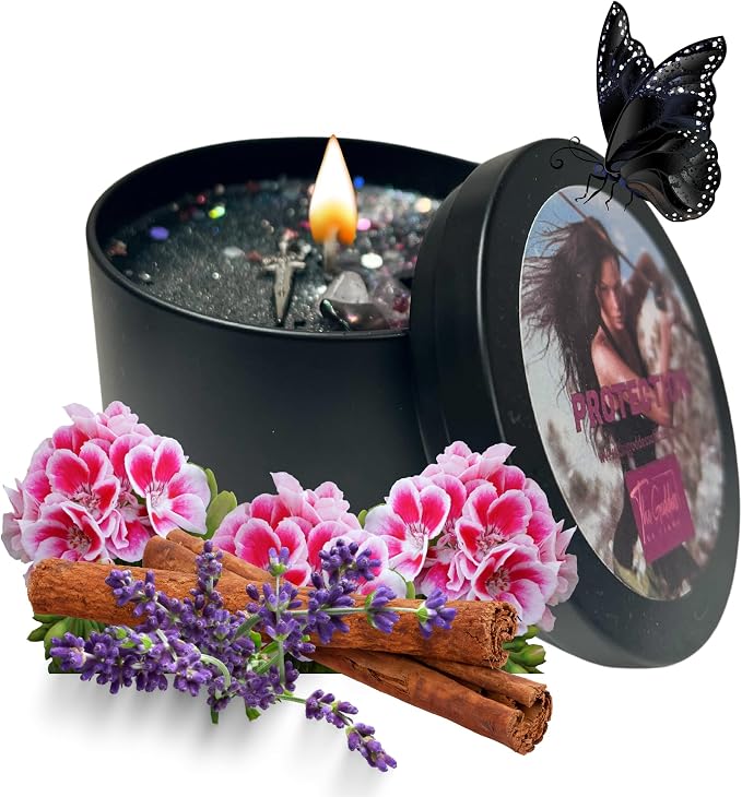 Protection Candle – Spiritual Cleansing & Energy Shield | Hand-Poured Soy Wax Ritual Candle with Crystals & Herbs | Intention Candle for Banishing Negativity, Healing & Safe Space (8 oz)