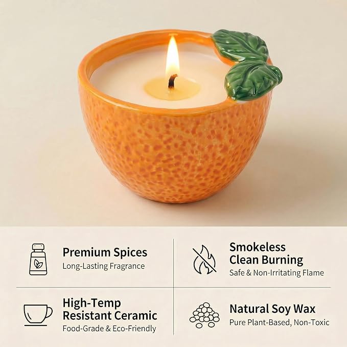 Orange Scented Candle – 4.23 oz (120g) Natural Soy Wax, 30-Hour Clean Burn, Orange-Shaped Ceramic Jar, Home Fragrance & Thoughtful Gift for Home