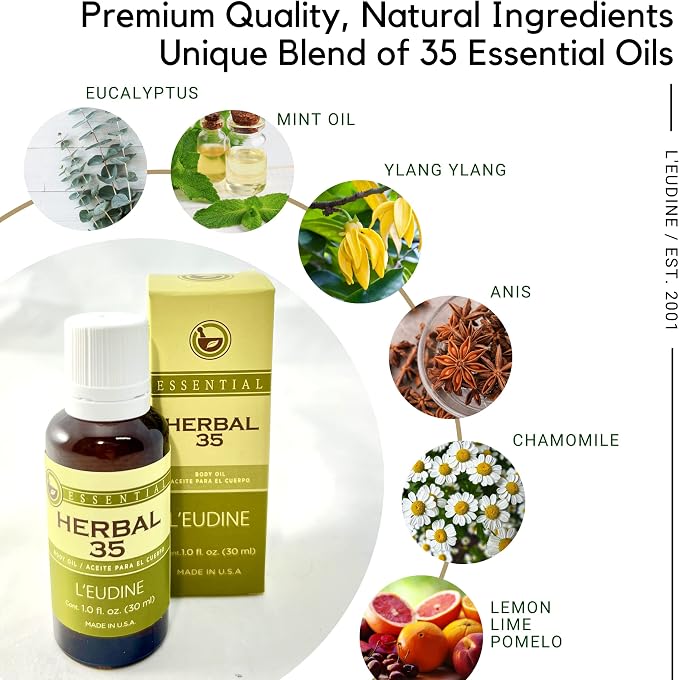 L’EUDINE Herbal 35 Essential Oil Blend 3-Pack-35 Natural Extracts, Peppermint, Eucalyptus & Lavender-Relaxing Aromatherapy Oil for Diffuser, Massage & Stress Relief-Pure Wellness, 3 Fl Oz