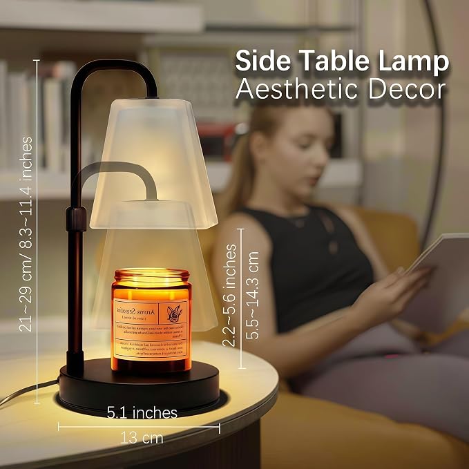 JIMEI Candle Warmer Lamp with Timer Electric Wax Warmer for Scented Wax Melt Warmer Light Melter for Jar Candles Dimmable Adjustable Height Gifts for Women Mom House Warming Frossted Glass Black