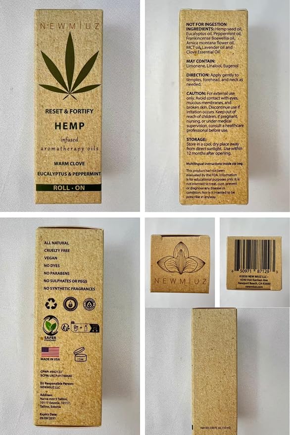 Migraine Headache Roll On Stick Hemp Peppermint Eucalyptus Clove Arnica Essential Oils Aromatherapy for Eaze Head Destress Gifts for Women Men