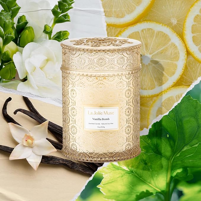 LA JOLIE MUSE Vanilla Zest Scented Candles for Home,19 oz Natural Soy Wax | Large Jar Luxury Candle, Clean Non Toxic, Gift for Women & Men, Decorative Gourmand Candle, Wood Wick, Lemon Coconut Bergamot