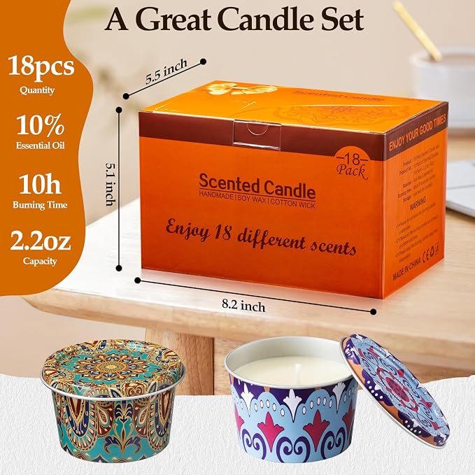 18 Pack Scented Candles Set,Soy Wax Travel Candles Bulk, Long Lasting Aromatherapy Candle Gift Set for Women, Home Fragrance, Mother's Day,Relaxation & Stress Relief