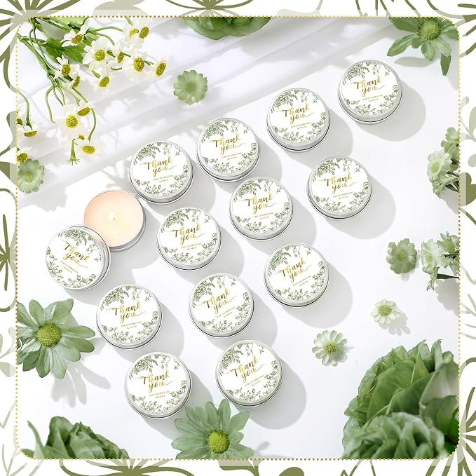 MTLEE 50 Pcs Sage Green Floral Wedding Candles Gift Favors for Guests 1 oz Lavender Scented Soy Wax Aromatherapy Candle for Bridal Shower Favors Rustic Wedding Party Guests