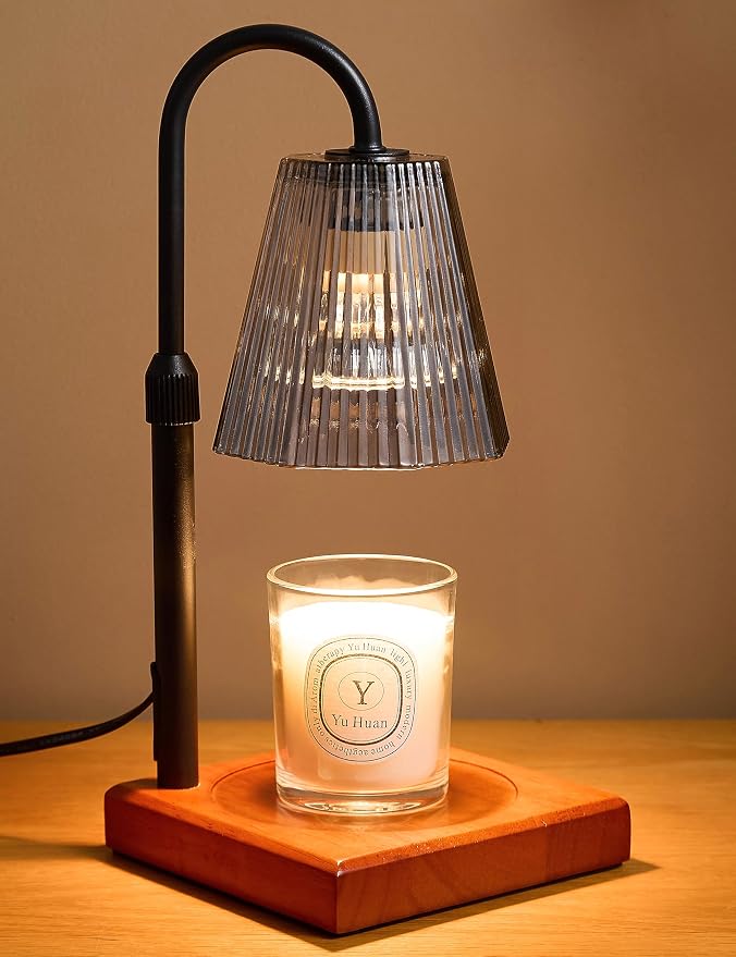 Candle Warmer Lamp with Timer, Dimmable Candle Warmer for Home Decor, Birthday Gifts for Women Mom, Adjustable Height Wax Melt Warmer with 2 Bulbs, Black