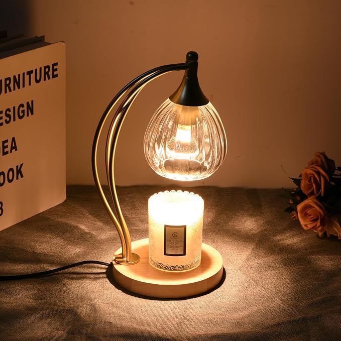 Candle Warmer Lamp with Timer - Dimmable Candle Warmer for Jar Candles-Electric Candles Warmers Light Birthday Gifts for Women Mom House Warming Gifts New Home Decor Gold and Transparent 2 Bulb