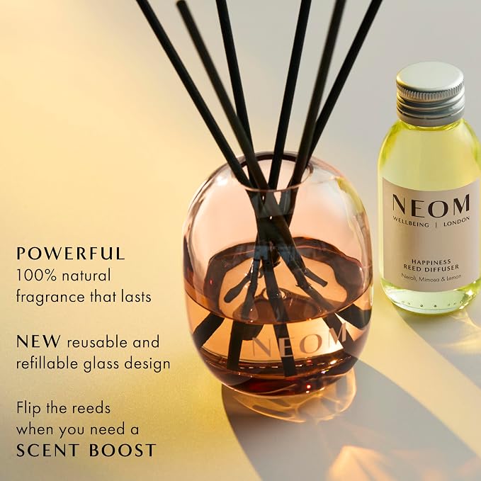NEOM Happiness Reed Diffuser Refill, 100ml | Neroli, Mimosa & Lemon I Lasts 12 Weeks I Pure Essential Oils I 100% Natural
