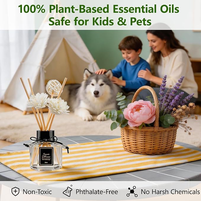 Jasmine Reed Diffuser 1.7 fl oz, Exotic Floral Home Fragrance, Non-Toxic Essential Oil with 6 Scent Sticks, Long-Lasting Natural Air Freshener for Living Room & Bedroom & Gift