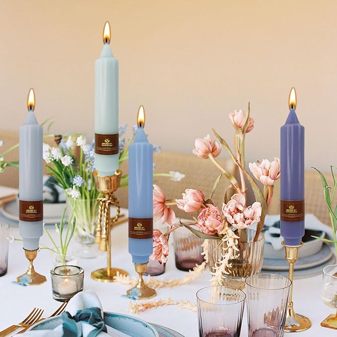 Smokeless Candlesticks Unscented Taper Candles Gradient Blue Dinner Candle 7 inch 4 PCS Candles Sticks for Home Holiday Wedding Party Decoration