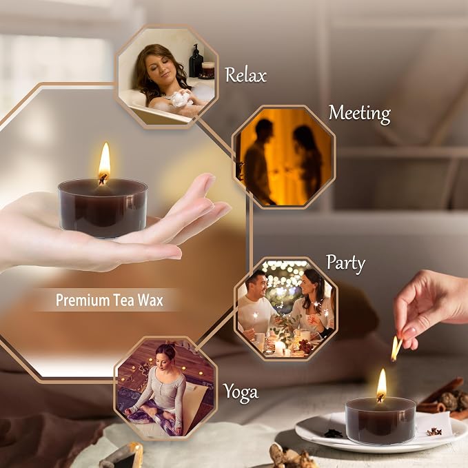 Tea Lights Gradation Brown Tea Candles Set of 24 – Tealight Candles with Coffee Scent, Long Burning Handmade Tealights for Wedding Meditation Home Decor Gift