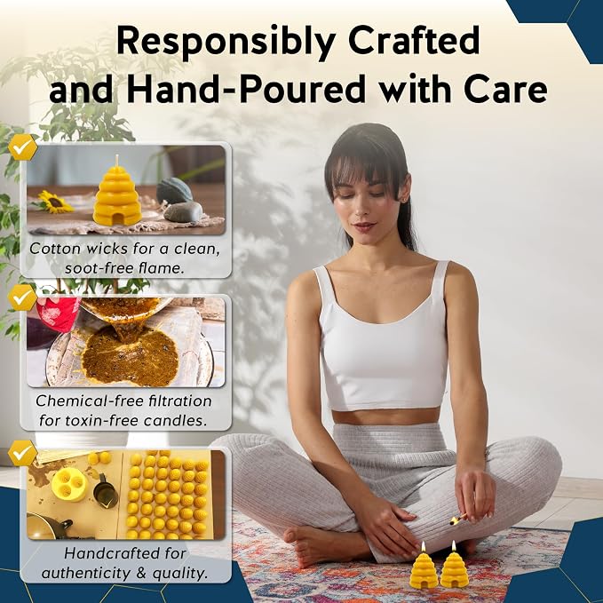 Alternative Imagination Beehive Votive Candles - 4 Pack of Hand Poured Pure Beeswax Candles with Cotton Wicks - Unscented, Non-Toxic, Eco-Conscious Bee Decor and Natural Gifts for Home or Events