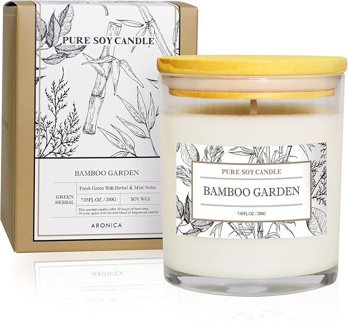 Aronica High End Hostess Gifts for Woman, Bamboo Jasmine Candle, Soy Candles for Home Scented, Non Toxic New Home Candle, Natural Summer Candles