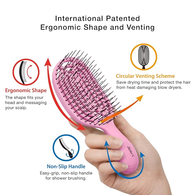 NuWay® U.S. Patented Vented Junior C® for All Hair Types is Hair Dryer Safe (Baby Pink)