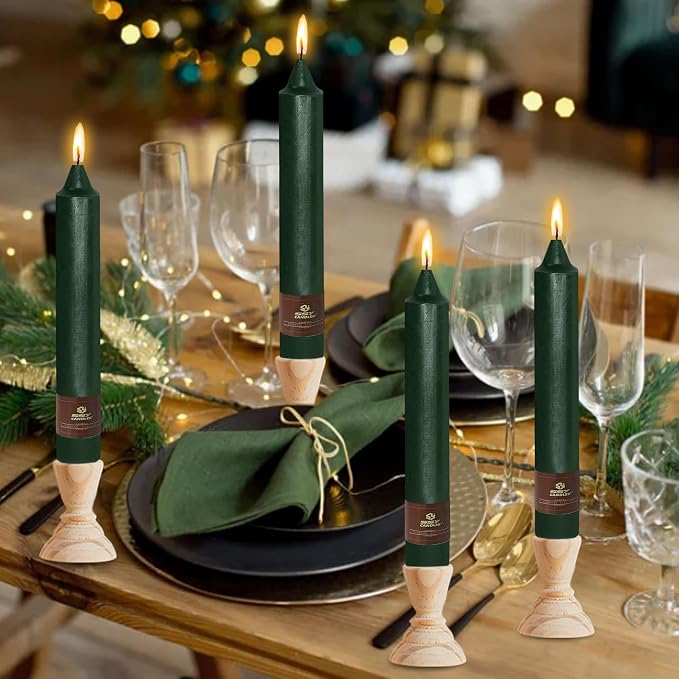 Christmas Hunter Green Candle 9 Inch Tall Smokeless Taper Candles 4 Pack Unscented Dinner Candle for Christmas Festive, Halloween Thanksgiving Day Fall Home Decor