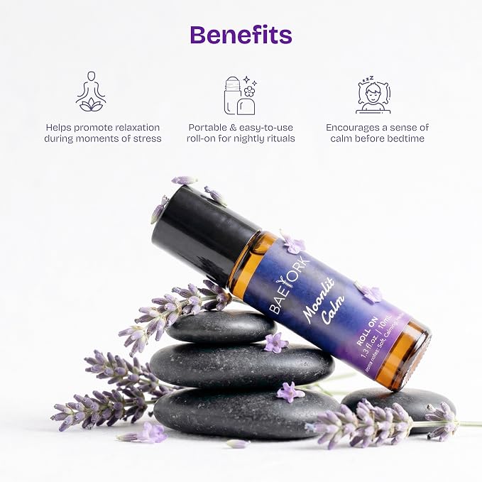 Moonlit Calm Roll-On Blend Essential Oils of Lavender, Chamomile, Sandalwood, Copaiba & Orange Soothing Night-Time Aromatherapy, 10 ml (Pack of 1)