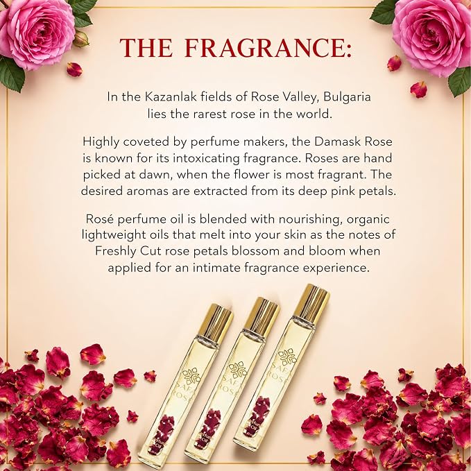 SAFA Rosé Organic Rose Oil Perfume Roller | Bulgarian Damask & Indian Rose Petals | 10 mL Long Lasting Perfume Oil for Women & Men | Non-Toxic, Alcohol-Free & Travel Friendly