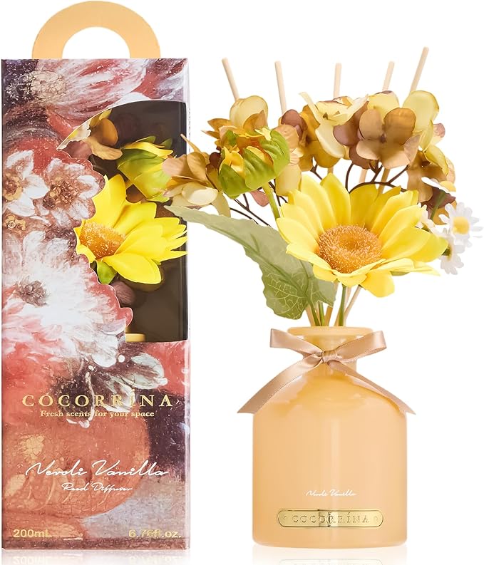 COCORRÍNA Reed Diffuser Set, 6.7oz Flower Reed Diffuser with Sticks, Neroli Vanilla Essential Oil, Long Lasting Home Fragrance for Bathroom, Bedroom & Shelf Decor, Aesthetic Gift for Women