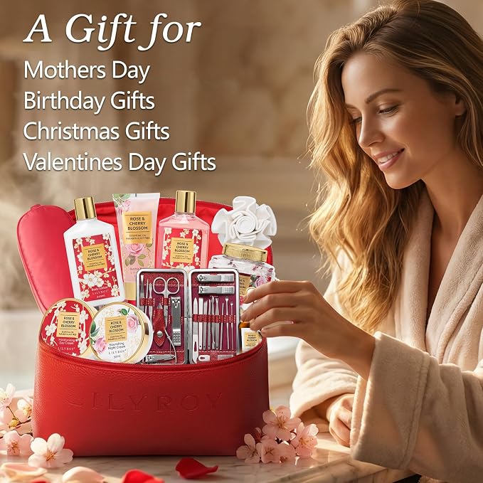 32Pcs Moisturizing Rose Bath and Body Gifts Skin Care Spa Gift Set for Women