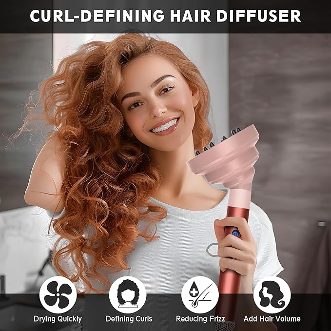 KingKam Upgraded Diffuser Attachment for Dyson Airwrap, Collapsible Hair Diffuser for Airwrap, Converts for Dyson Airwrap to Hair Dryer, Foldable and Easy Storage for Travel - Light Pink