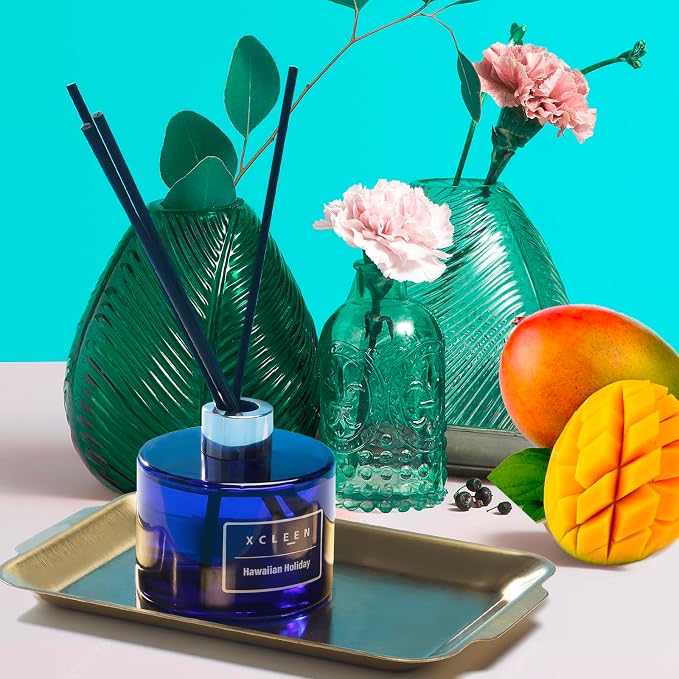 Xcleen Reed Diffuser Set, 6.7 Oz Hawaiian Holiday Scented Reed Diffuser, Home Fragrance Oil Diffuser with Sticks, Great Air Fresheners for Bathroom