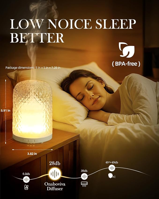 Essential Oil Diffuser - 2.4MHz Ultrasonic Glass Diffuser with Pulse/Continuous Mist & Night Light, Waterless Auto-Off, Silent Aromatherapy Diffuser for Home, Office, Yoga, Spa, Gifts & Home Decor.