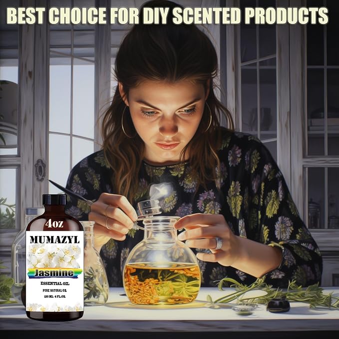 Jasmine Essential Oil, Jasmine Oil 4 Fl Oz 120ML for Diffuser Humidifier Yoga Cleaning DIY Candle Soap Making MUMAZYL Essential Oils