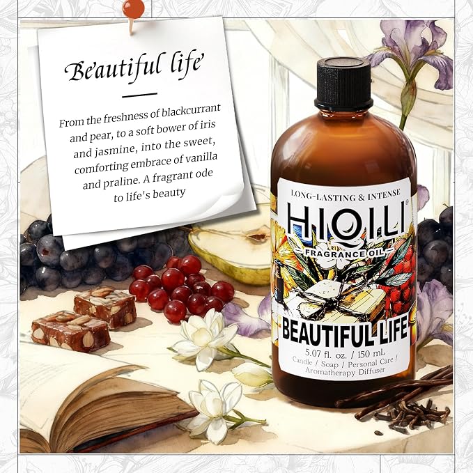 HIQILI Beautiful Life Fragrance Oil, Long-Lasting Scents for Soap Making, Perfume, Skin & Hair Care Products, Handcraft Gifts - 5.07 Fl Oz