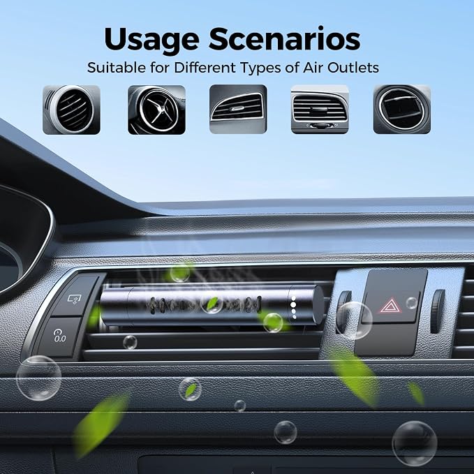 2pcs Car Air Freshener Diffuser Vent Clips，With 12 Odorless Refill Sticks,Essential Oil Car Diffuser Suitablefor:Car,Bathroom,OfficeScenario,Cloakroom,Bedrooms,Present (Black)