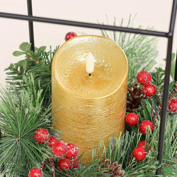 ANGELLOONG Gold Flameless Candles with Remote, Real Wax Battery Operated Electir LED Pillar Candles with Timer for Valentines Wedding Party Home Decor Halloween Christmas, Set of 3