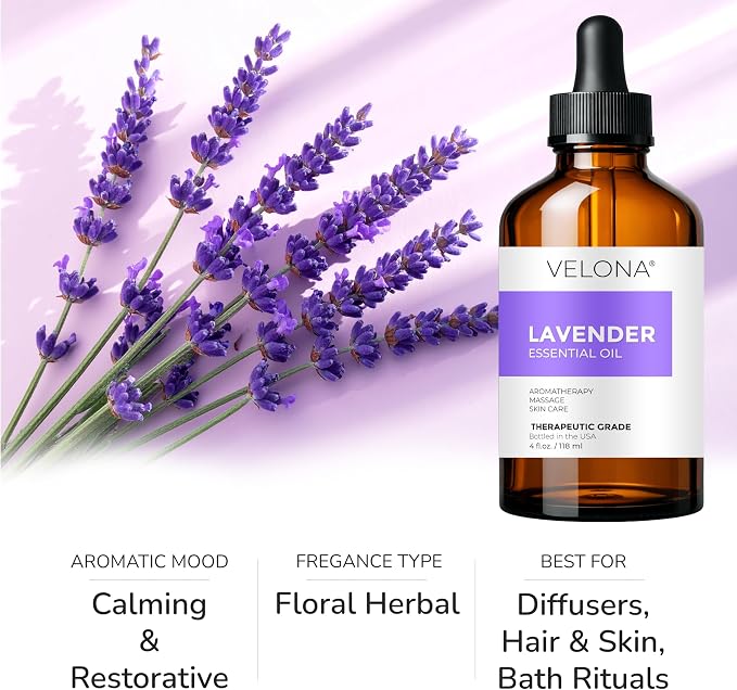 velona Lavender Essential Oil 4 Fl Oz | Therapeutic Grade | for Aromatherapy Diffuser, Massage, Skincare, Haircare, Soapmaking