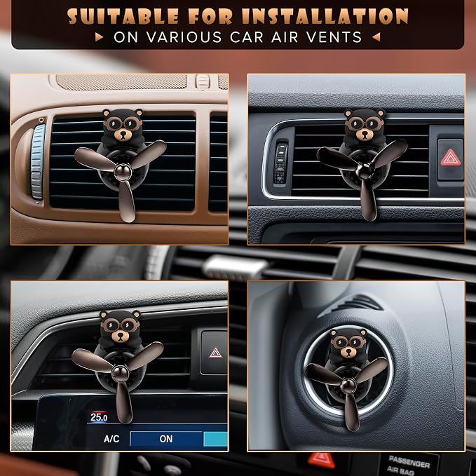 Car Vent Clips - Bear Pilot Car Air Freshener Vent Clip with Rotating Propeller, Durable and Easy to Install, 2.1"x2.5"x2.4" Versatile Size, 2 Aroma Tablets Included, Adds a Playful Touch to Interior