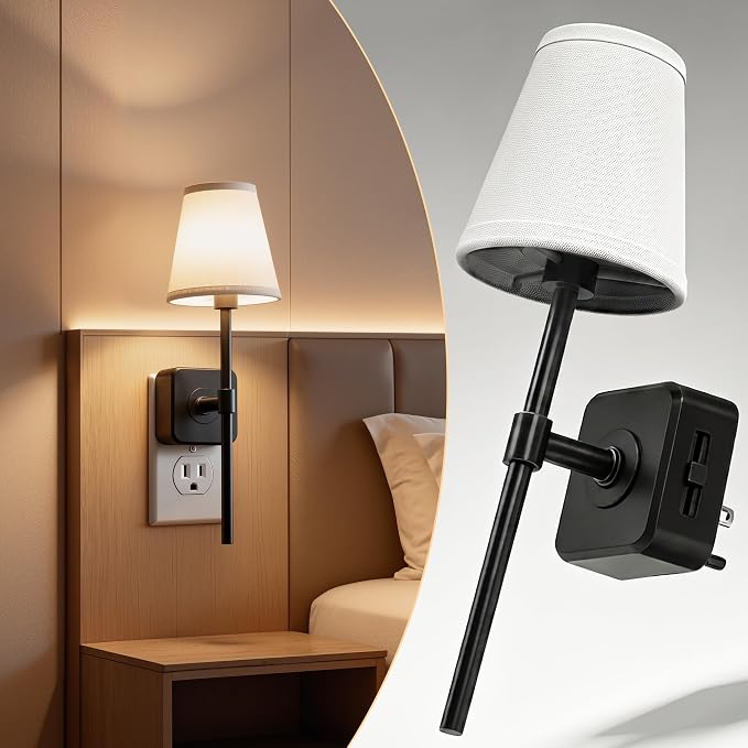 L LOHAS LED Night Light, Night Lights Plug Into Wall with 0-100 LM Dimmable, Premium Fabric Linen Shade Plug in Night Light, 3000K Warm LED Wall Night Light Bedroom, Living Room, Decor