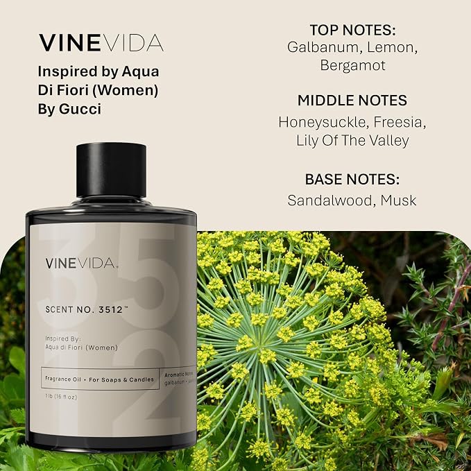 VINEVIDA Scent NO. 3512 Fragrance Oil - 16oz (1lb) - Inspired by: Aqua di Fiori (Women) Fragrance Oil for Candle Making - Made in USA Candle Scents Scents for Soap Making
