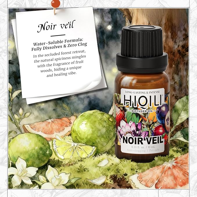 HIQILI Noir Veil Diffuser Oil, Mysterious Woody Scent for Reed and Electric Diffusers, Long-Lasting Home Air Freshener - 0.34 Fl Oz