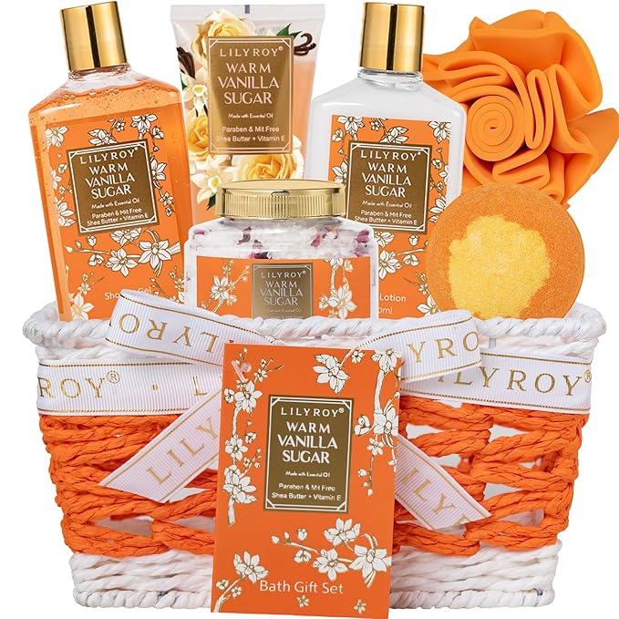 7Pcs Moisturizing Vanilla Spa Kit Bath Gifts Set Spa Gift Baskets for Women