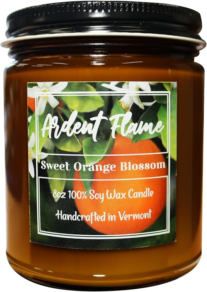 Candles | Sweet Orange Blossom | 100% Natural Soy Wax Candle for Home Decor | Highly Scented | Premium Fragrance | Handmade in Vermont, USA | 8 oz | Long Lasting | Gift for Women and Men