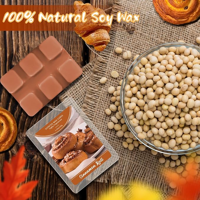 SCENTORINI Wax Melts, Summer Scent Wax Cubes, Cinnamon Roll Scent, Soy Wax for Candle Making, Wax Warmer and Home Fragrance, Pack of 4