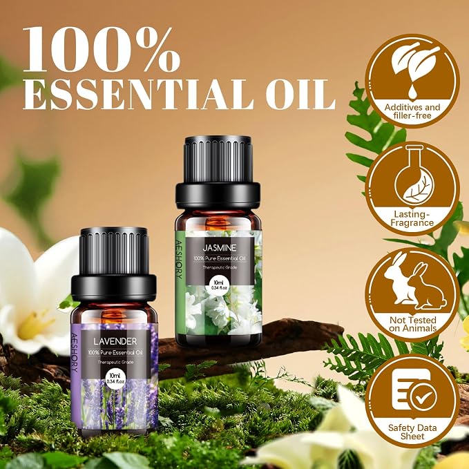 Natural Essential Oils Gift Set, 20 x 10ML Essential Oil for Diffuser, Humidifiers, Skin Care, Massage, Fragrance Oil for Candle & Soap Making, Lavender, Eucalyptus, Tea Tree More Aromatherapy Oil