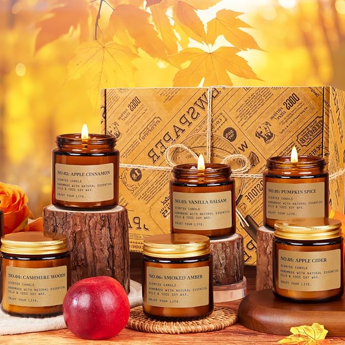 Candles for Home Scented, 6 x 3.5 oz Soy Wax & 150 Hours Long Lasting Fall Candles, Gifts for Women Birthday Thanksgiving Day Merry Christmas