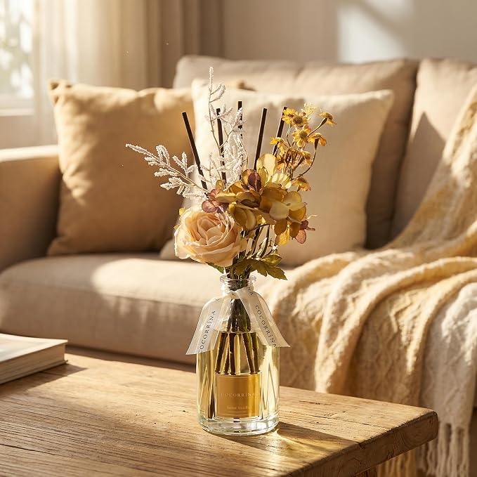COCORRÍNA Reed Diffuser - Neroli Vanilla 8.5 Fl.oz Flower Reed Diffuser with Sticks, Bedroom Bathroom Shelf Decor (Floral Basket Collection)