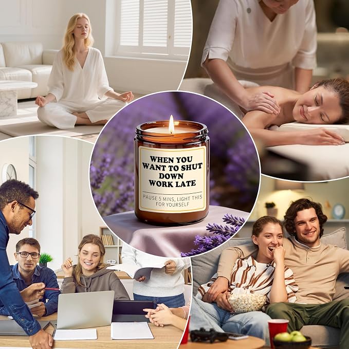 Relaxation Gifts for Women Men - Calming Lavender Scented Candle, 7 Oz Soy Candles Relaxing Gift for Friends, Coworker, Mom, Sister, Boss, Employees - Retirement Candle Appreciation Gifts at Work