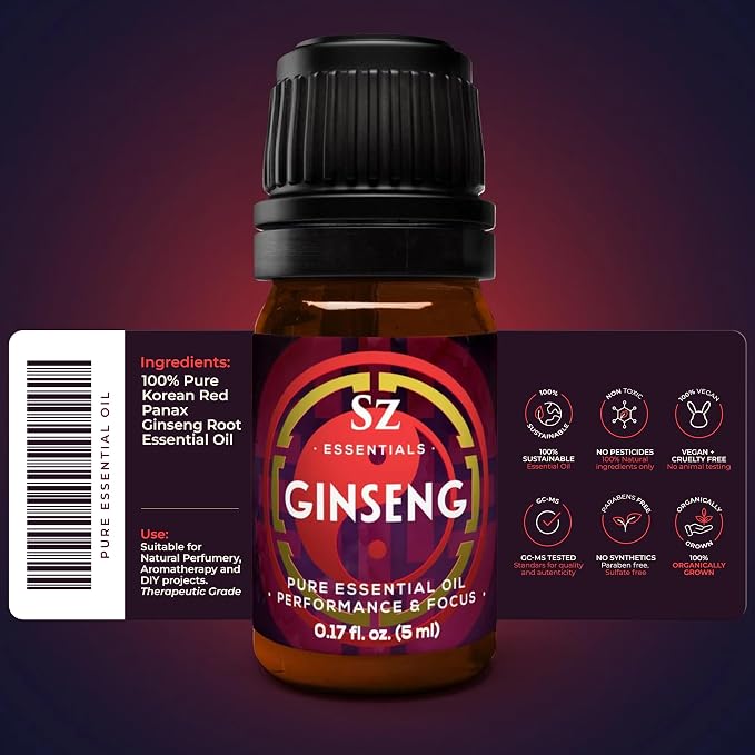 Ginseng 100% Pure, Essential Undiluted Oil - Extracted from Korean Red Panax Ginseng - Rich & Fresh Scent with Earthy Overtones - Therapeutic Grade & Vegan - 0.17oz (5ml)
