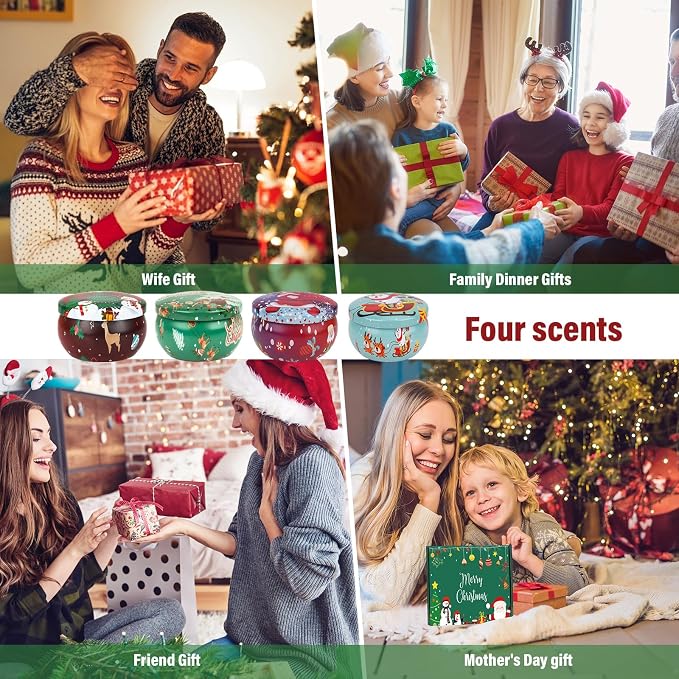 Christmas Candles Set - 4 Pack Christmas Candles Scented Gift Set, Christma Scented Candles Gift for Women, Aromatherapy Soy Candle for Home Scented, Winter Holiday Scented Candles