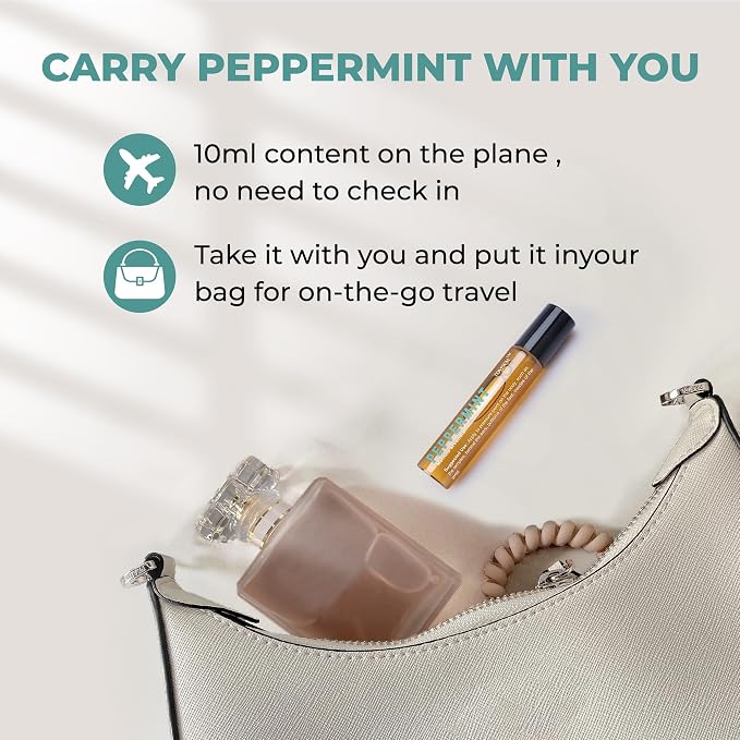 Peppermint Essential Oil Roll On, Mint Aromatherapy Rollerball, Cooling & Refreshing Scent for Travel, Focus, Relaxation, Easy-Apply Essential Oil Roller, 10ml/0.33 Fl Oz