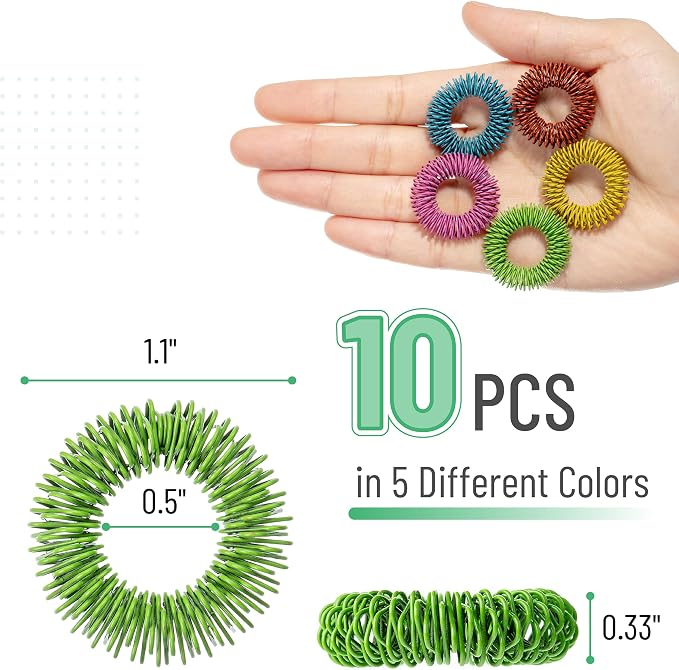 Mr. Pen- Spiky Sensory Rings, 10 Pack, Vibrant Color | Stress Relief Fidget Sensory Toys, Fidget Ring for Anxiety, Massager, Individuals with BFRB, ADHD and Attention Disorder