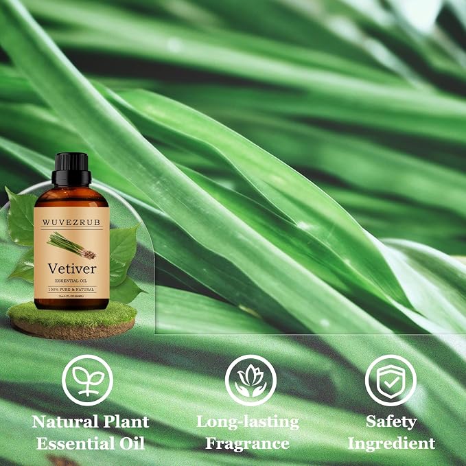 Vetiver Essential Oils 60ML, Pure Vetiver Essential Oil for Aromatherapy Diffuser - 2 Fl Oz