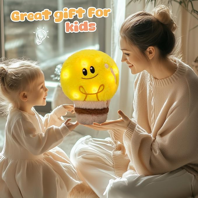WEWILL 8'' Light up Light Bulb Stuffed Animal Cute Light Bulb Soft Plush Toy Birthday Christmas Holiday Weekend Gift for Toddler Kids, Boys, Girls