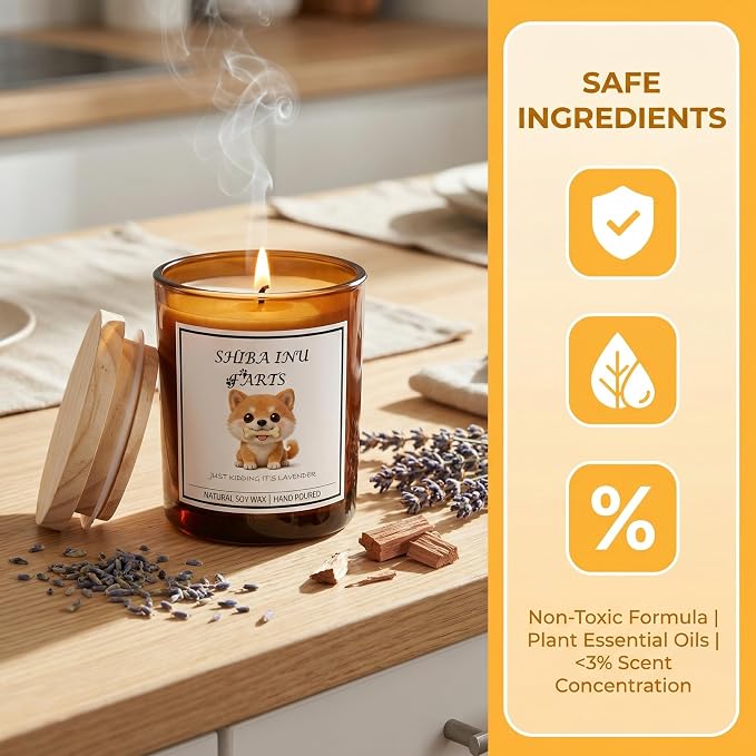 Shiba Inu Gifts for Women | Birthday Gifts for Mom | Light When Dog Farts Candle | Cedar By Natural Soy Wax | Pet Safe Friendly Memorial Candles for Home Scented Household Essentials