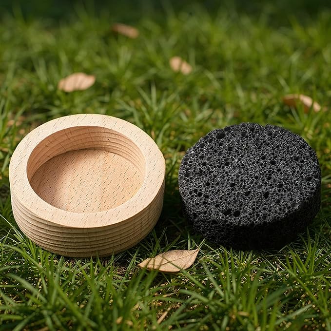 Lava Rock Diffuser, Sauna Accessories Small Lava Rock Diffuser with Natural Beechwood Base for Sauna Passive Diffusers Essential Oil Diffusers for Bathroom Home Office Bedroom as Friend Gifts